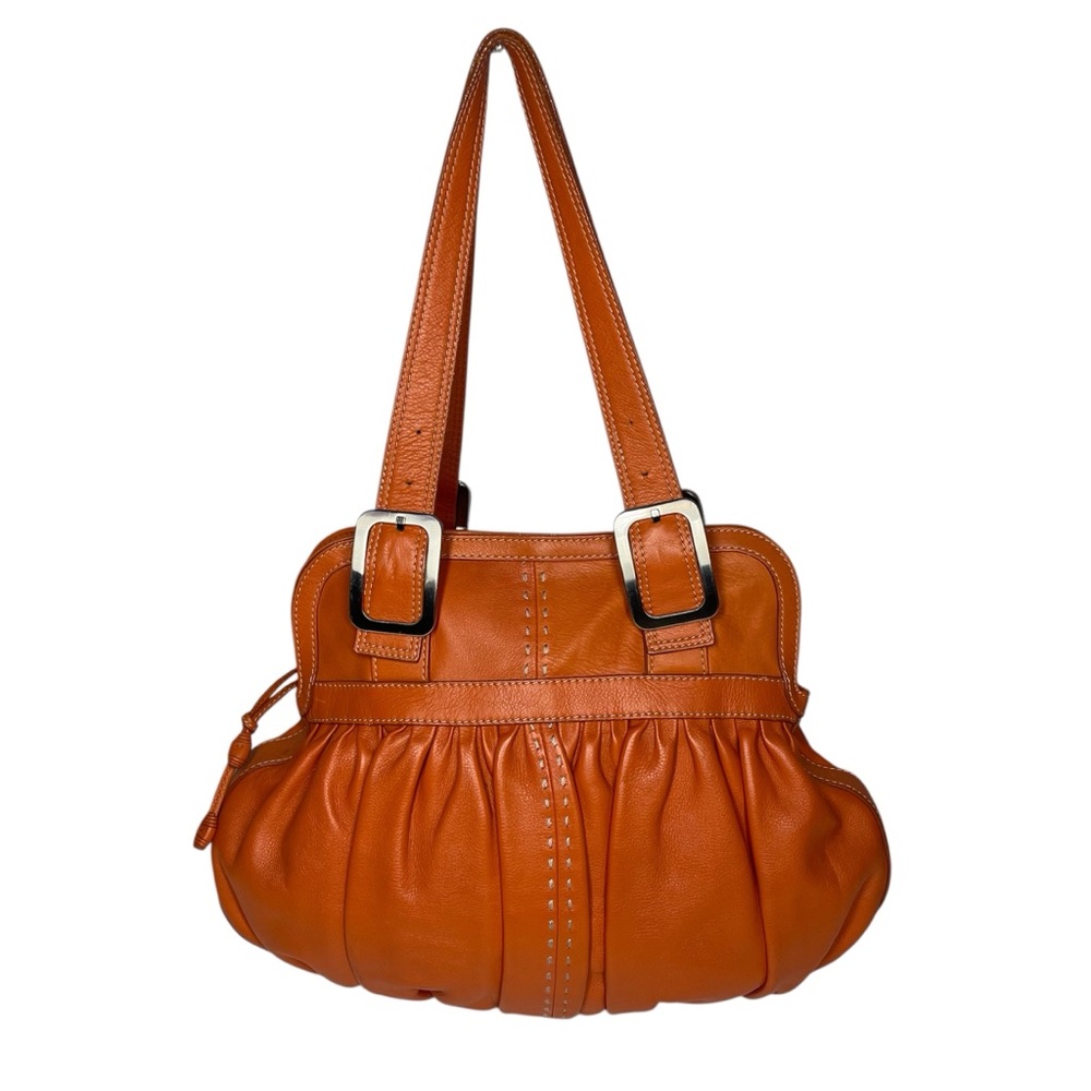 Cole Haan Orange Leather Hobo Shoulder Bag Purse Handbag Slouchy Boho Satchel - Picture 2 of 8